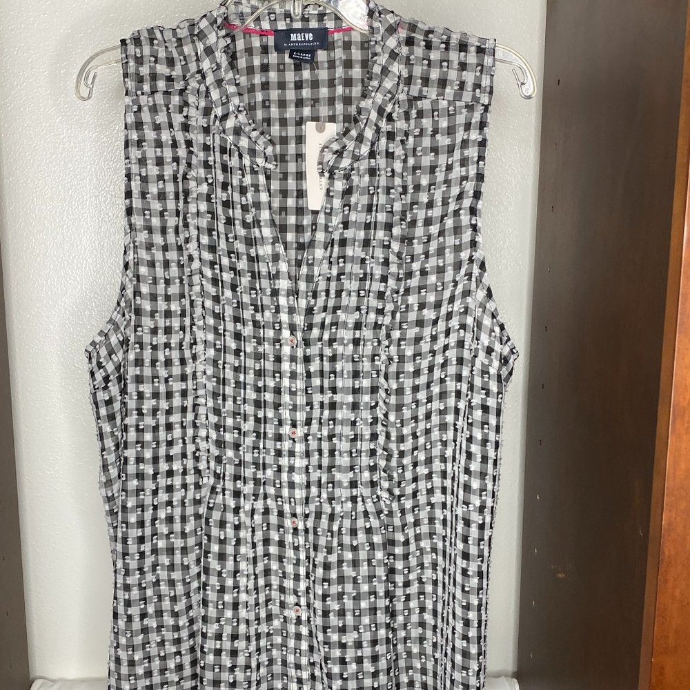 Anthropologie Maeve Gingham Black & White Checked Button up Top NWT - Picture 11 of 11